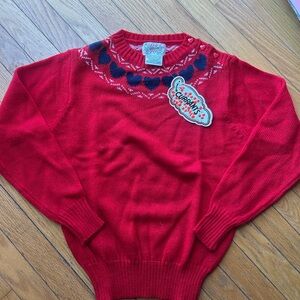 DEADSTOCK vintage 80s Red Heart Pattern Valentine Sweater NEW
